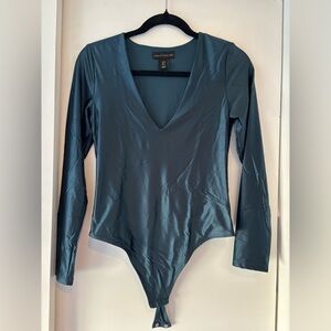House of Harlow Shiny Teal Long Sleeve Bodysuit